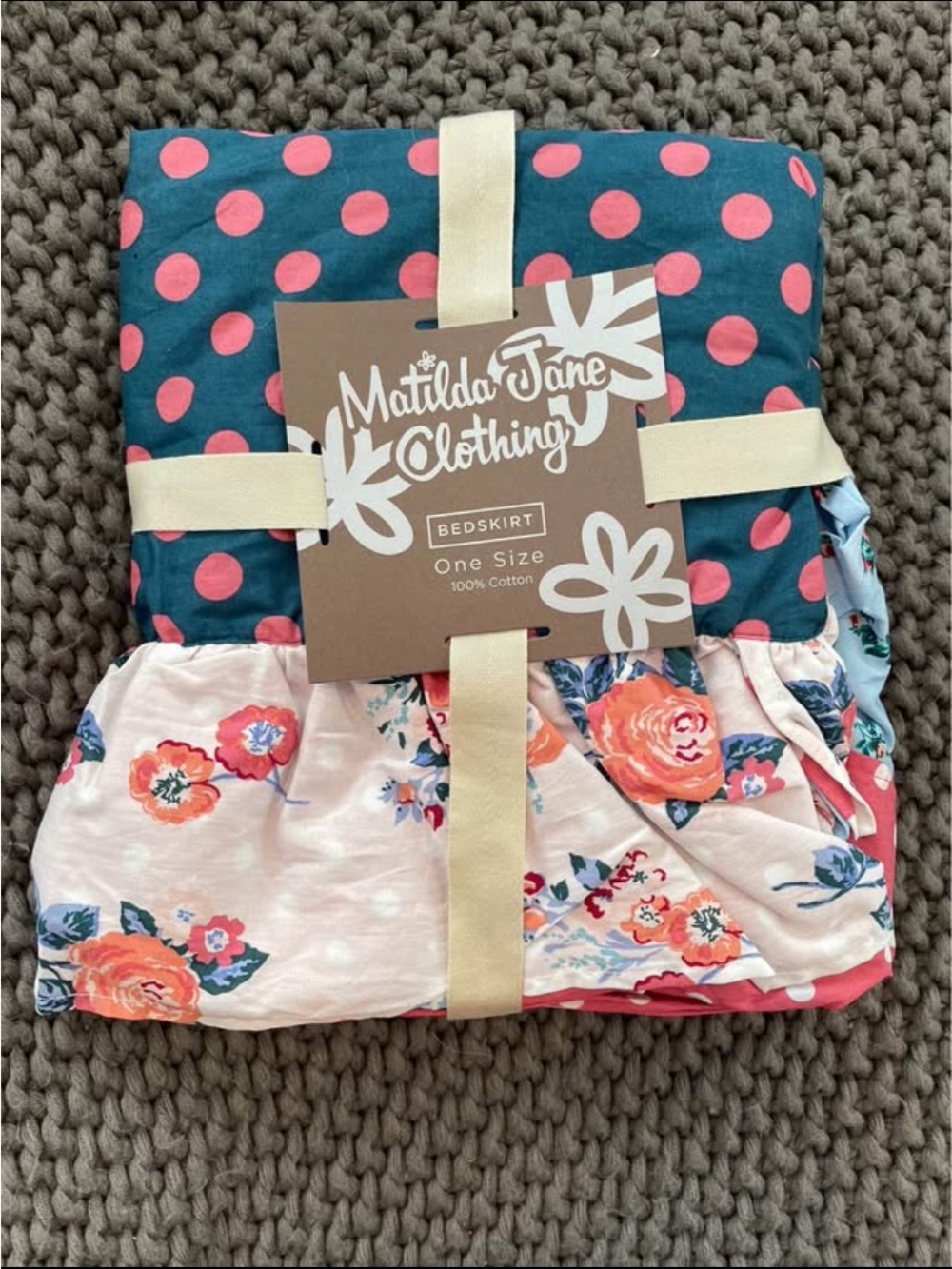 Matilda Jane Clothing Floral & Polka Dot Cotton Bedskirt - Teal & Pink Retired